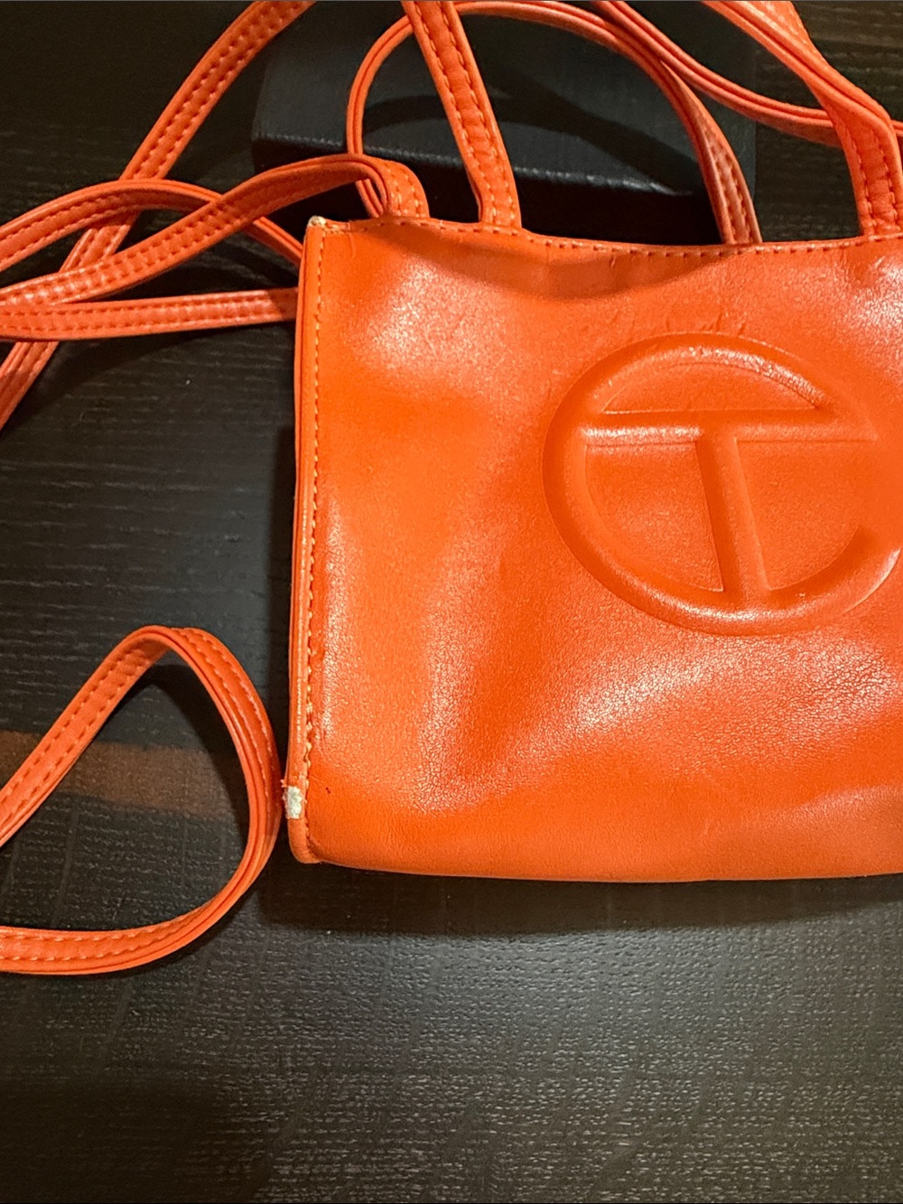 Telfar Orange Mini Shopping Bag with Embossed Logo - Picture 9 of 11